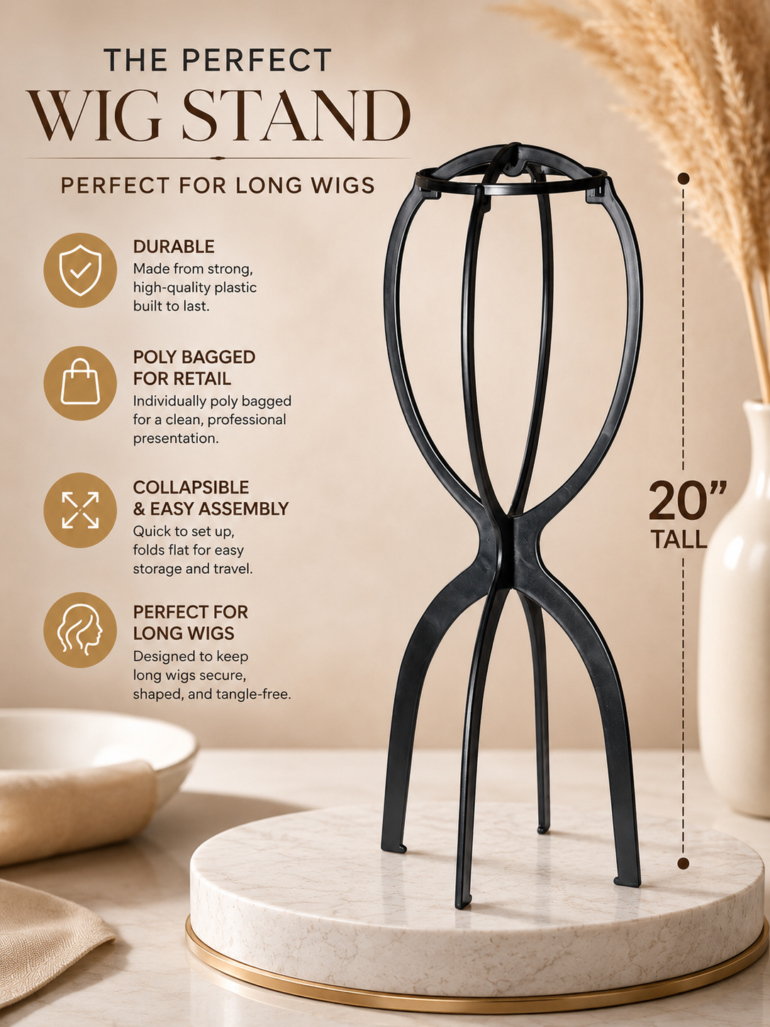 20 inch Tall Plastic Wig Stand