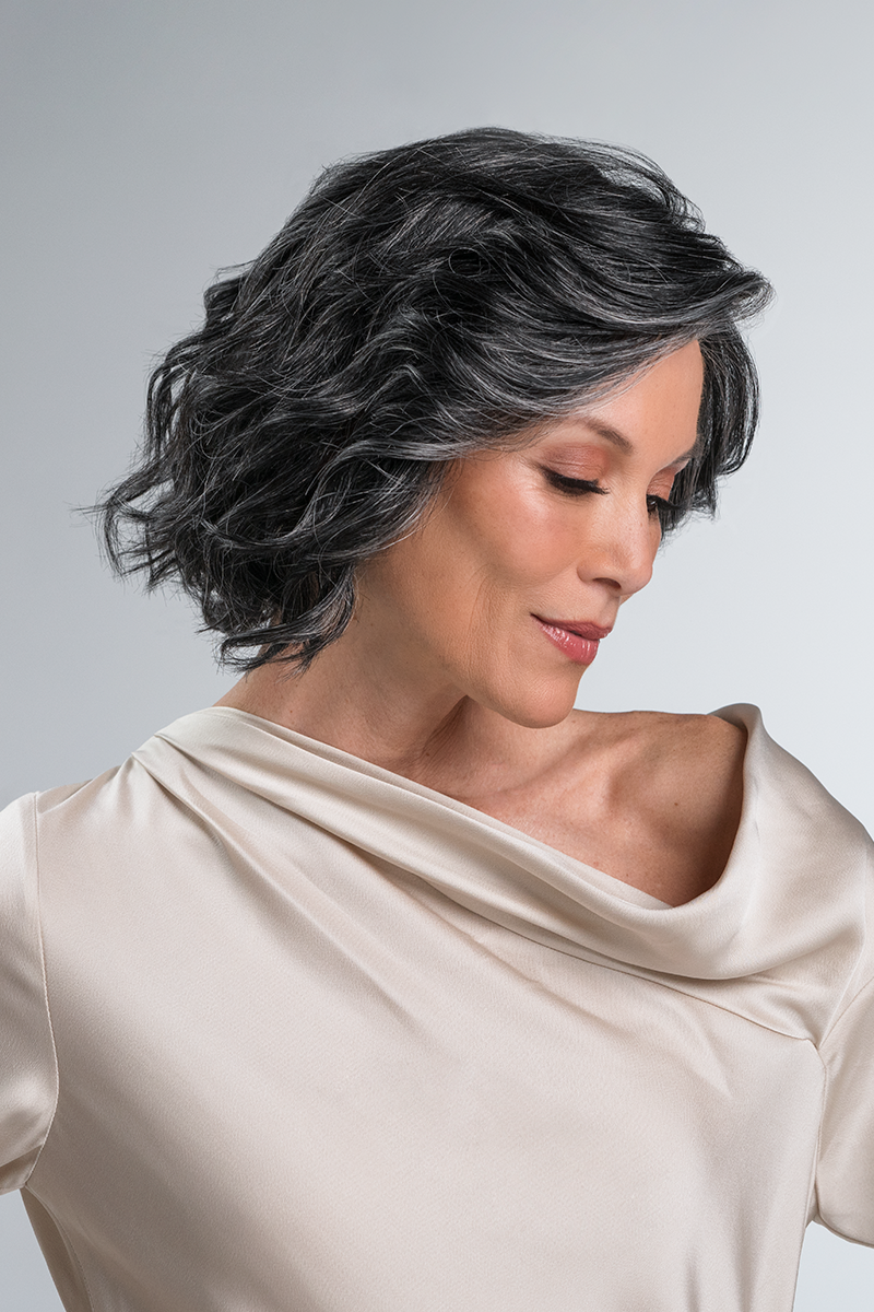 January wig in Peppercorn, side view