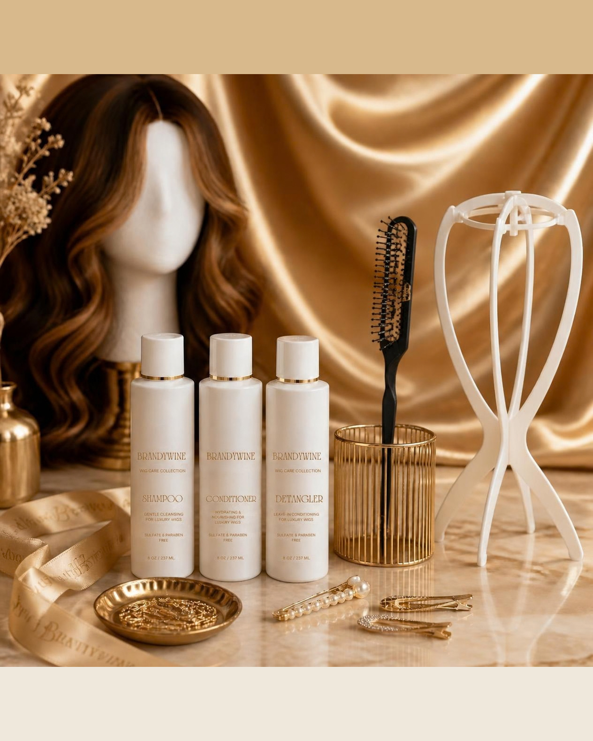 Hair Care Kit - brush, shampoo, conditioner, detangler, and wig stand