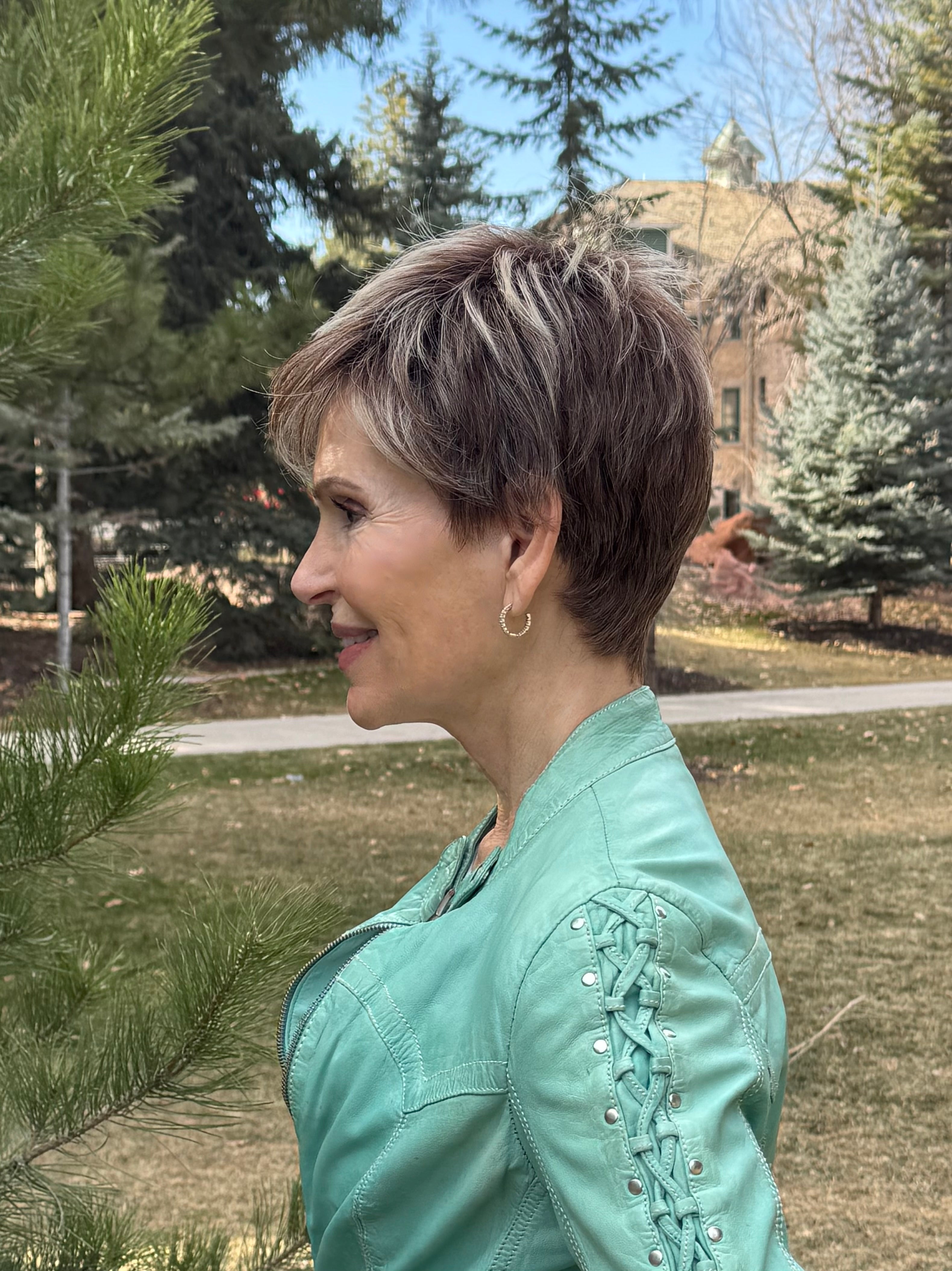 Anika. Style #1067.  Heat Friendly, Pixie with Extended Lace Front