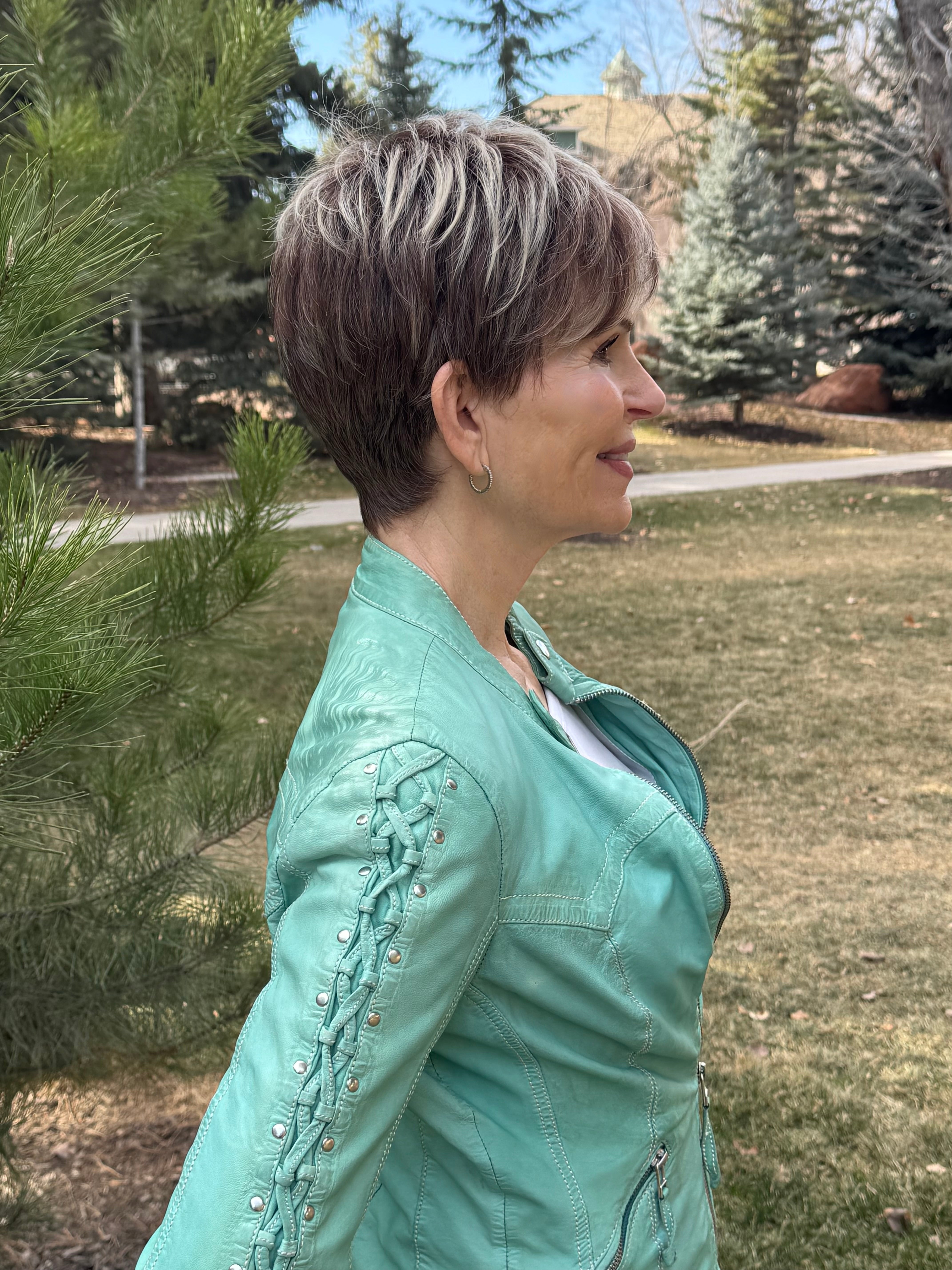 Anika. Style #1067.  Heat Friendly, Pixie with Extended Lace Front