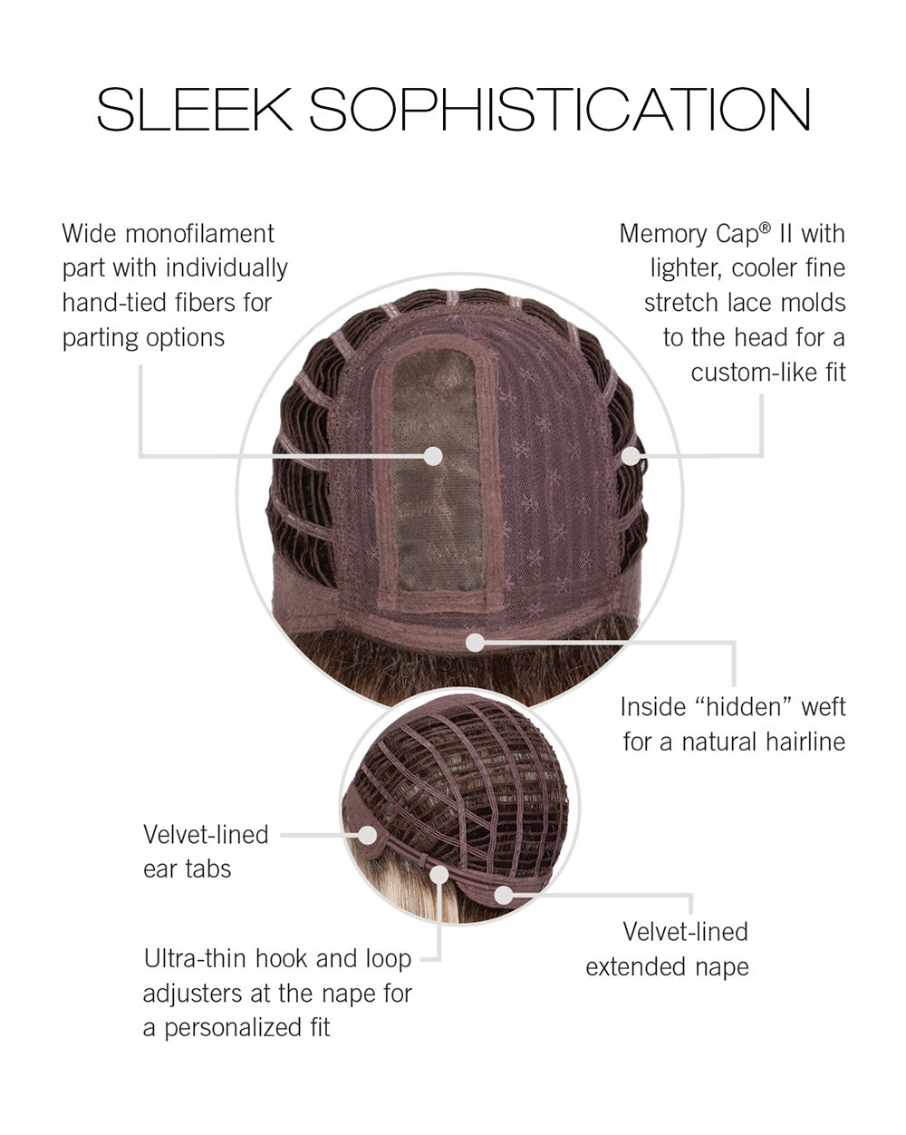 Sleek Sophistication cap construction: monofilament part, Memory Cap II