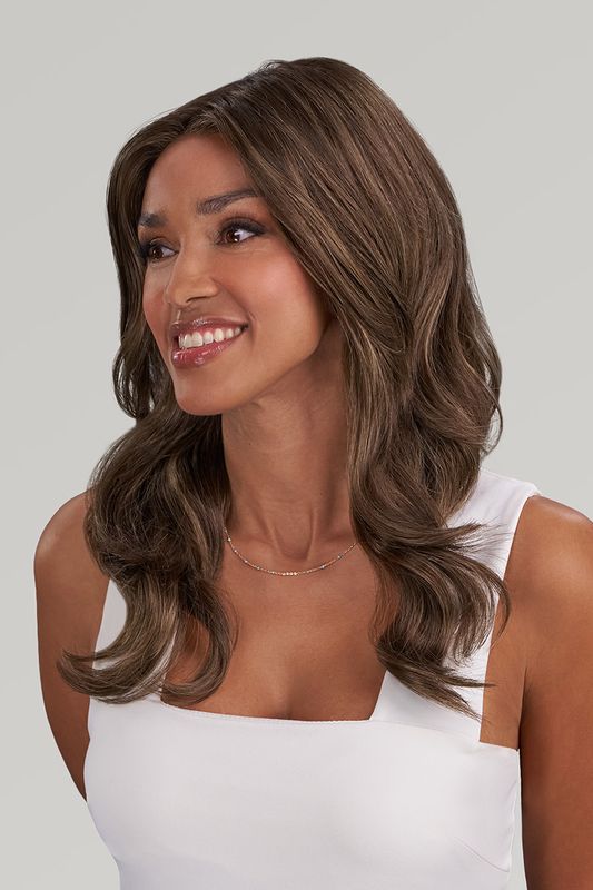 Adriana wig, color 8RH14/25 Highlighted Brown, side view